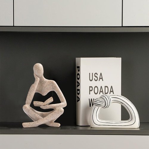 LXX1 Thinker Statue Gifts for Readers Book Lovers Women, Reading Man Figurine Bookshelf Decor Aesthetic Neutral Sculptures Home Decor for Shelves,Desk, Shelf, Coffee Table for Living Room Office