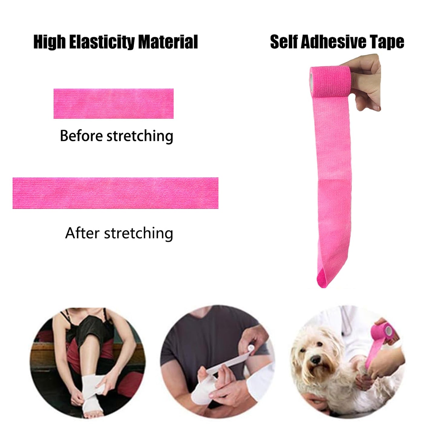 Erewa 6 Pack 2 Inches Self Adhesive Wrap Bandage Self Adherent Cohesive Bandage Tape Stretch Vet Wrap Breathable Athletic Tape for Sports, Wrist, Ankle（Pink）