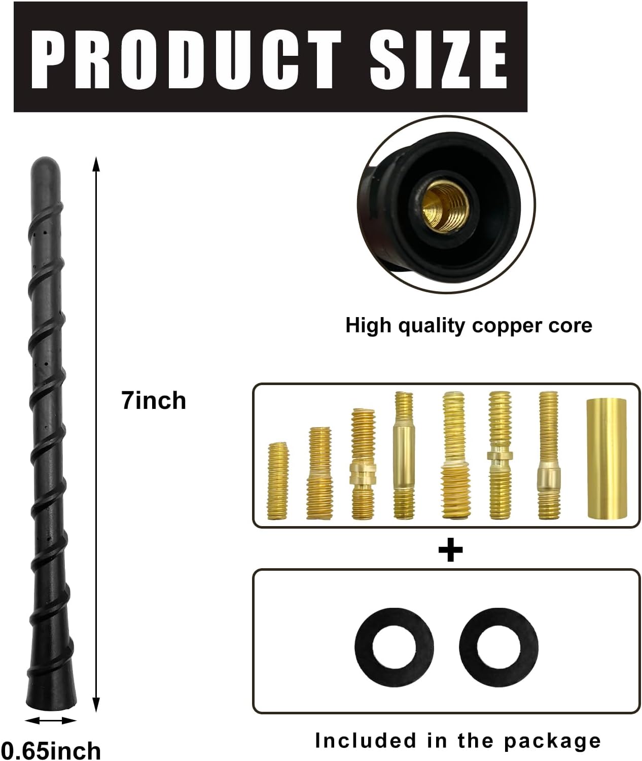 Sylvil 7 Inches Car Spiral Antenna, Flexible PVC Radio Antenna Toppers with Screw, Waterproof Antenna Mast Replacement