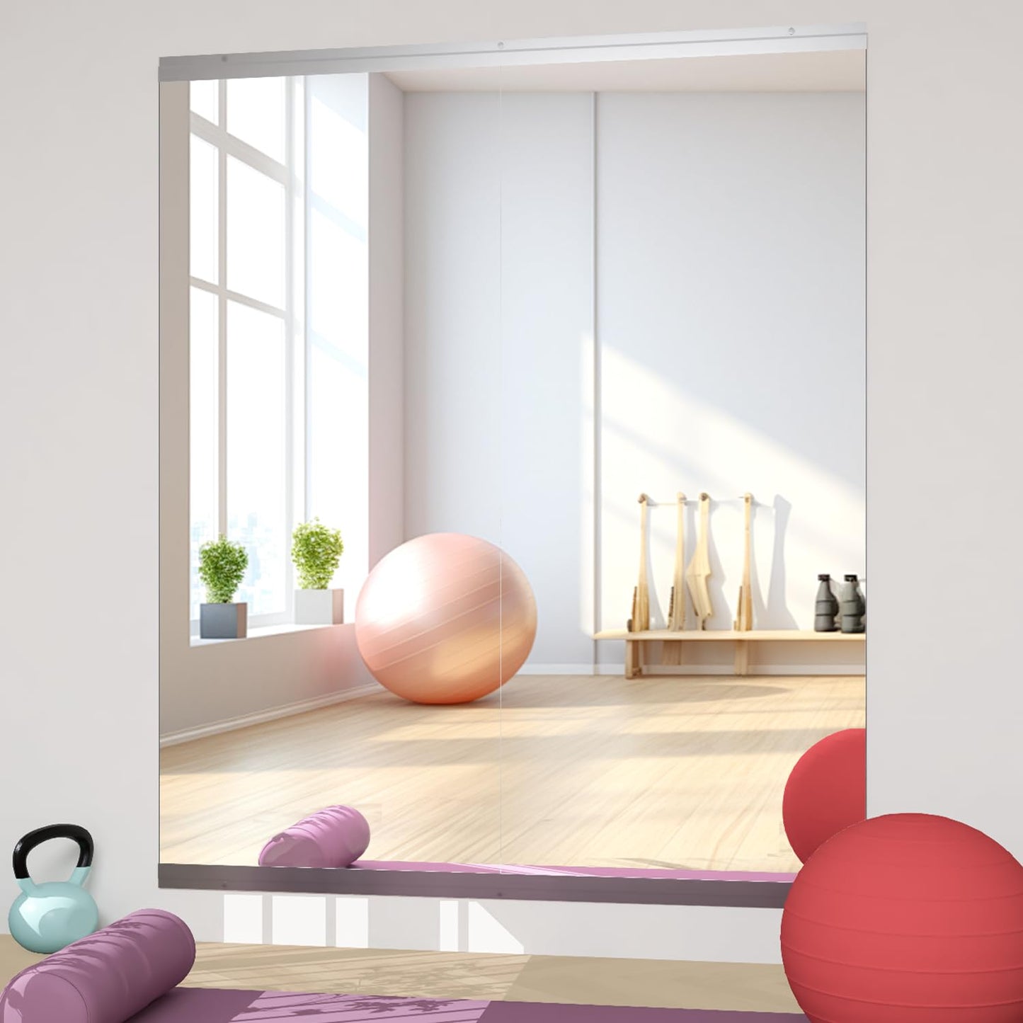 Elemango Home Gym Mirror, 57''X24''2PCS, Tempered Glass Frameless, Large Yoga Mirror, Wall-Mounted Dance, Suitable for Gym, Yoga, Studio,Living Room,Garage
