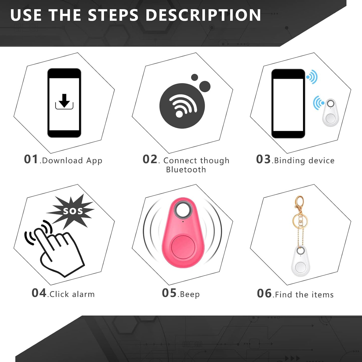 Konohan 8 Pack 5 Key Finder Locator Anti Lost GPS Tracker Wireless Anti Lost Alarm Sensor Device Finder Mini Pet GPS
