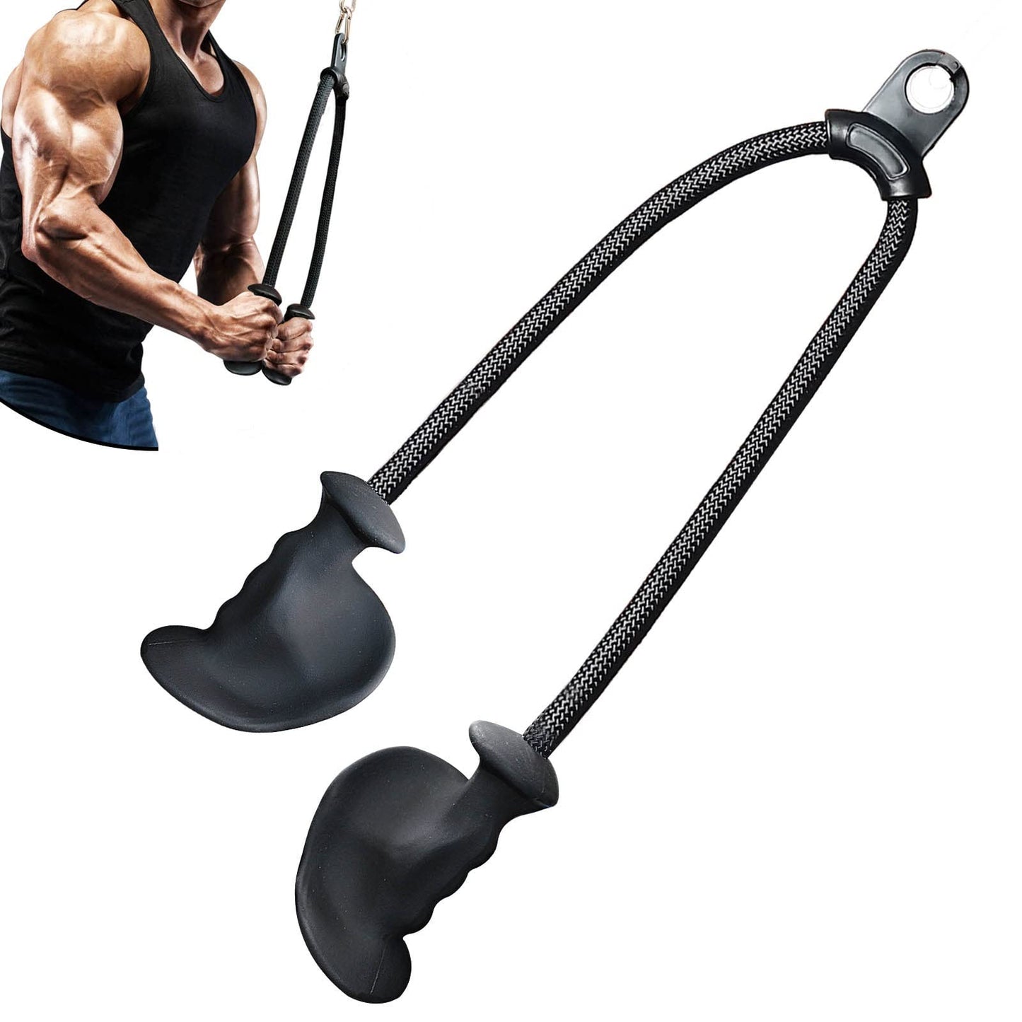 Ergonomic Tricep Rope Pull Down Attachment, Upgraded Long Triceps Rope Cable Attachments for Gym, Lat Pull Down Bar for Cable Machine, Tricep Lat Pulldown Workout Cable Attachments (HAND ROPE-03)
