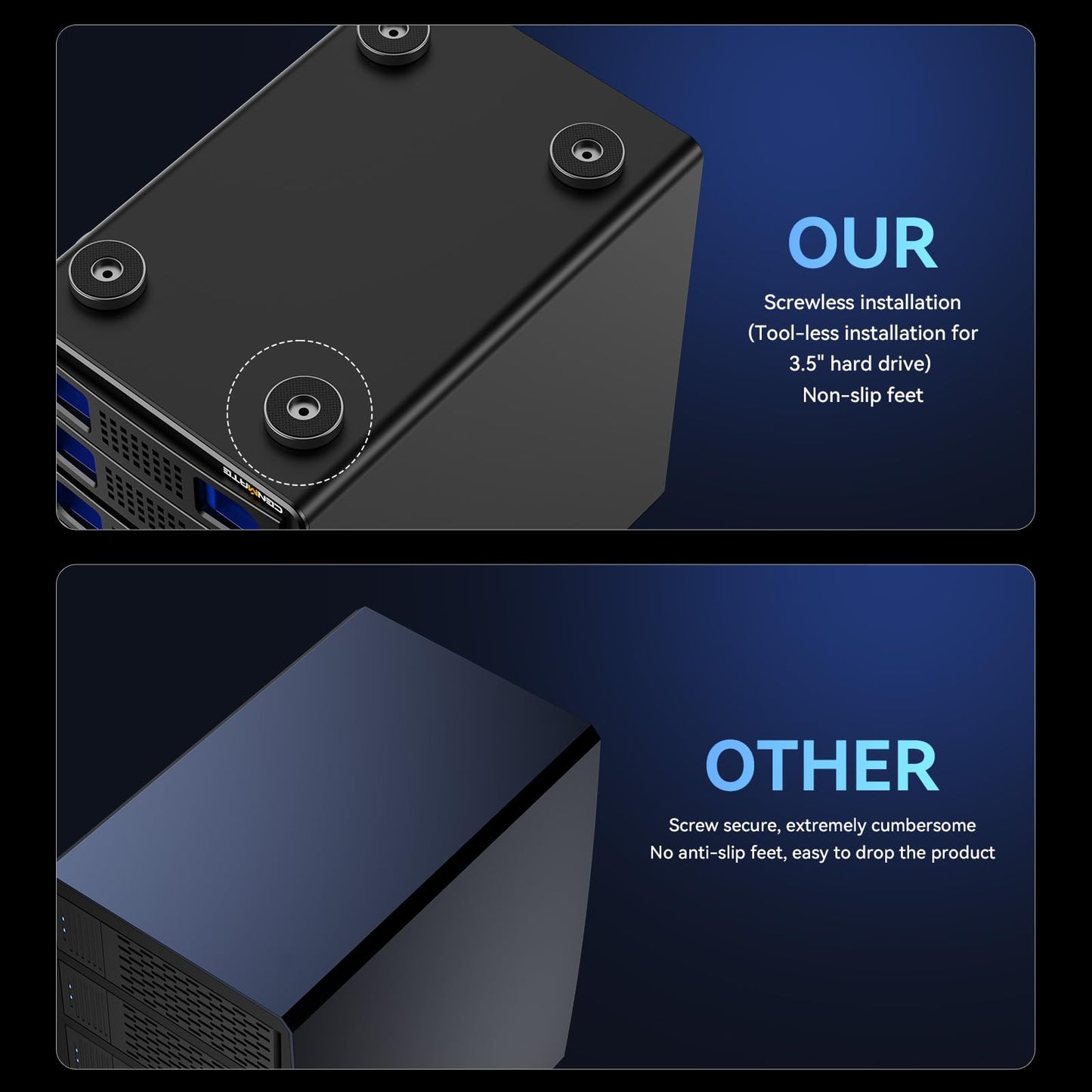 CENMATE Aluminum 6 Bay 10Gbps HDD Enclosure with Cooling Fan for 2.5“/3.5" SATA HDD/SSD with USB A/C 3.2 Gen 2, Support Hot Swappable, Tool-Free Hard Drive Enclosure
