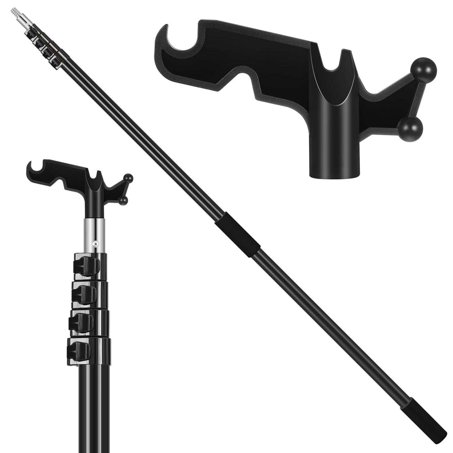 Leriton 7-30 ft Telescopic Extension Pole with Utility Hook, Multi-Purpose Aluminum Pole for Painting, Dusting and New Year Window Cleaning Christmas Lights Installation Without a Ladder (Black)