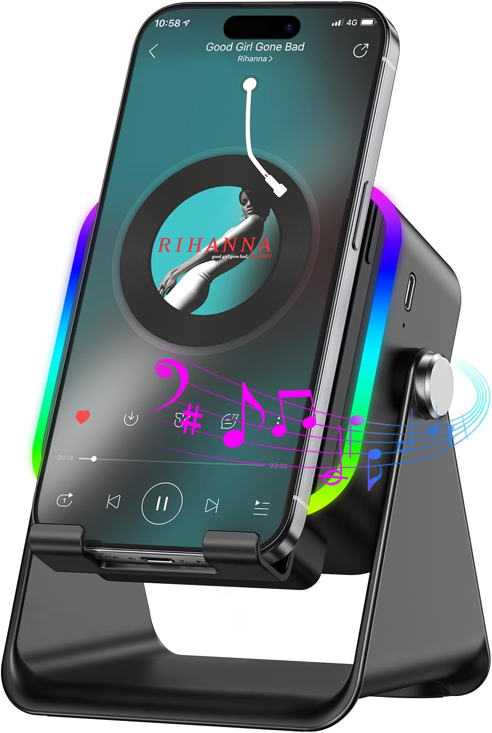 MILOUZ 5-in-1 3500mAh 8 360 Wireless Induction Speaker Bluetooth Speaker with Phone Stand,Stereo Sound, Rechargeable