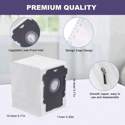 3 Pack Vacuum Bags Replacement for iRobot Roomba i7, i7+, i3, i3+,j7, j7+, s9, s9+, i1+,i4, i4+, i5,i6, i6+, i8, i8+ plus Reusable I Robot Zipper i,s,j Series Automatic Dirt Disposal Clean Dust Bag