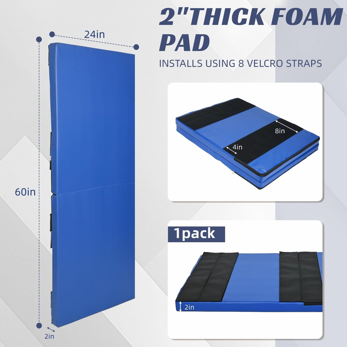 ybaymy 2" Thick Wall Padding, Wall Pads for Gym Basketball Court Garage Wall Mount Protector, Anti Collision Mat for Kids Foldable Exercise Mats for Taekwondo Garage (Blue)