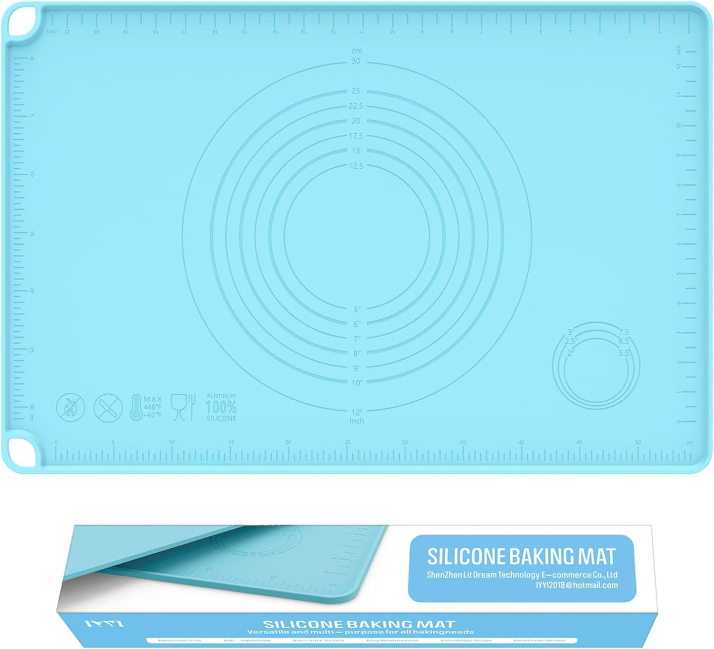 Sky Blue Silicone Baking Mat - Versatile Dough Rolling & Pastry Mat for Pizza, Pie, Macaron, Bread (24"×16")