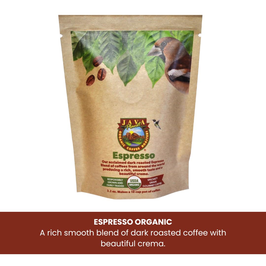 Java Planet, Coffee Gift Sampler Set, for Coffee Lovers: Low Acid Organic Beans: Whole Bean, Mold-Free & Stomach Friendly - Arabica Gourmet, 1.32 LBs (19.2 oz) packaged in 6 Bags Each 3.2 oz