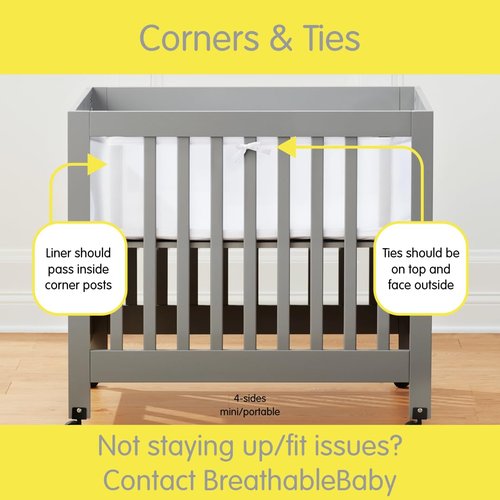 Halo Mini Crib Breathable Mesh Liner, Classic 3mm Mesh, Gray, Size 4M Covers 4 Sides FITS MINI Cribs with 38x24” Mattress ONLY