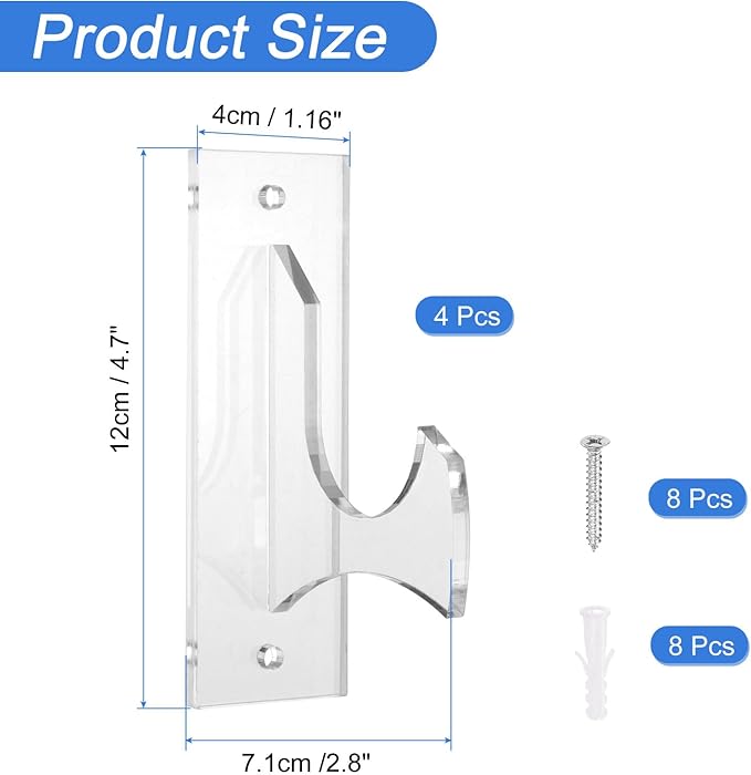 uxcell 4 Pcs Sword Holder Wall Mount Sword Racks Acrylic Wall Sword Display Hanger with Mounting Tools for Knife Martial Arts Sword Placement Display, Clear