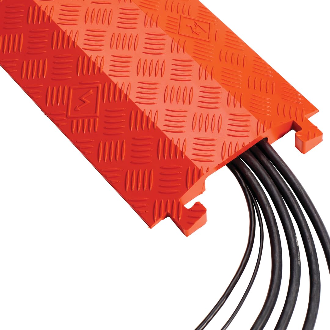 Checkers 1 Channel 3' Long Light Duty Drive Over Cable Protector for Multiple 1" Lines - Floor Cable Cover for Walkways and Driveways - Made in The USA from Durable Polyurethane - Orange - FL1X4-O