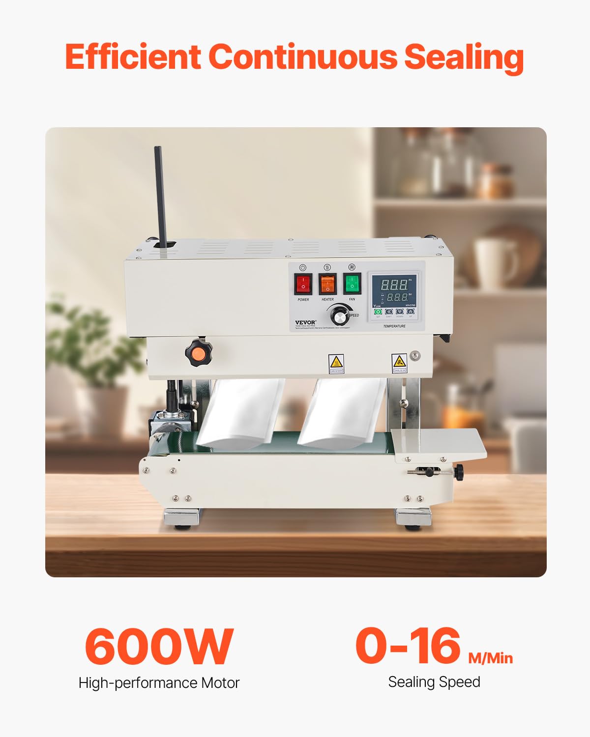 VEVOR Continuous Bag Band Sealing Machine, 0.24-0.47 in/6-12 mm Seal Width, Band Sealer Machine with Digital Temperature Control, Carbon Steel Bag Sealer for 0.02-0.8 mm Plastic Bags Films