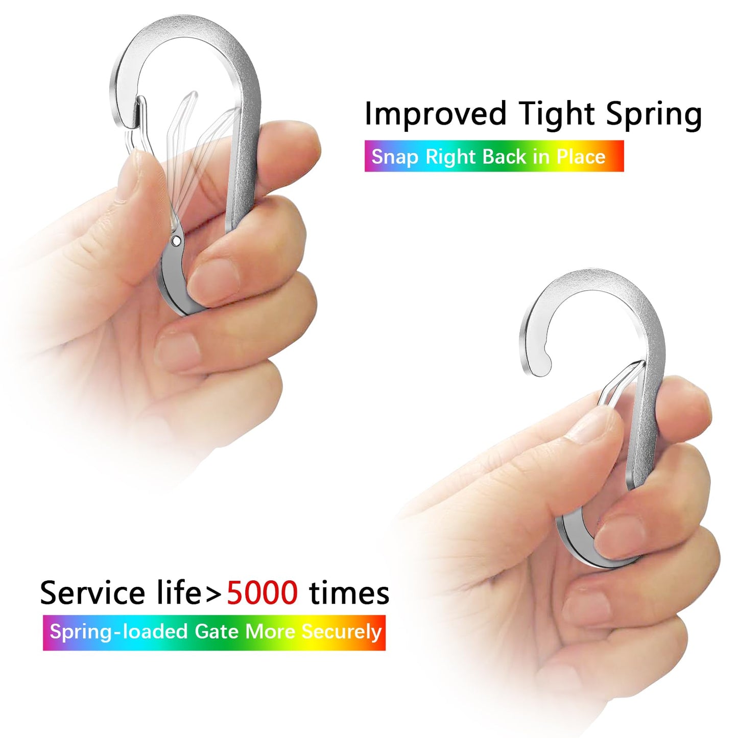 sprookber 3.2 Inch Aluminum Carabiner Clips D Ring, Caribeaner Spring Snap Hook with Keychain for Camping, Hiking, Gym & Outdoor Gear, Set of 10(Multicolor)