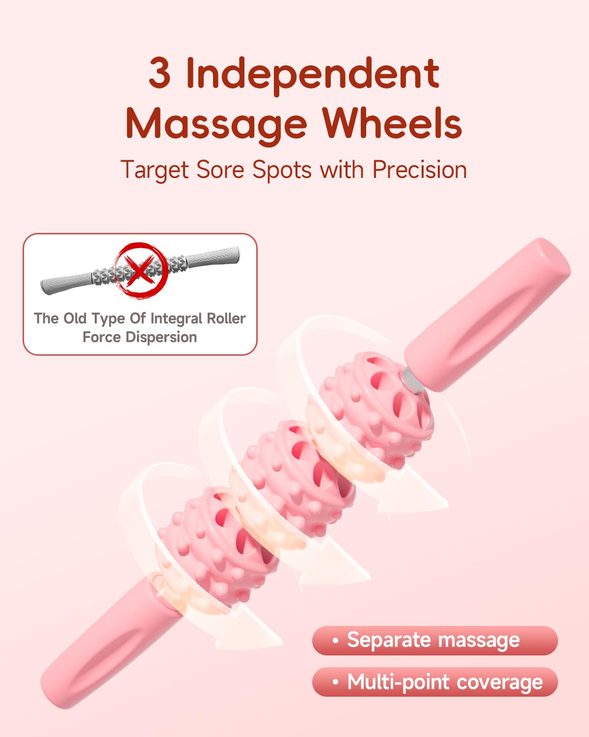 ArkPack Muscle Roller Stick for Legs,11.6IN Physical Massager 3-Balls Massage Roller Stick Trigger Point Massage Fascia Roller for Leg Calf Abdominal Neck Arms Relieve Muscle Soreness-Pink