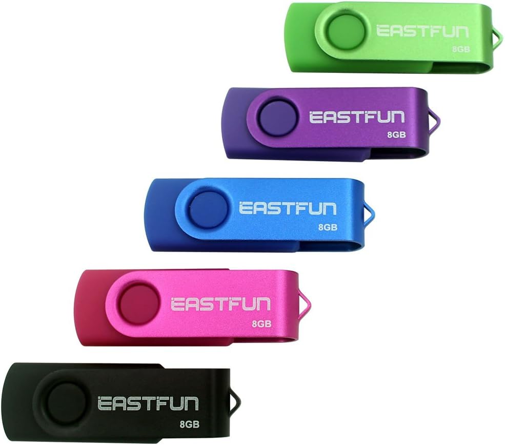 EASTFUN 5 Pack 8GB 2.0 USB Flash Drive USB Flash Memory Stick Fold Storage Thumb Stick Pen (Five Mixed Colors: Black