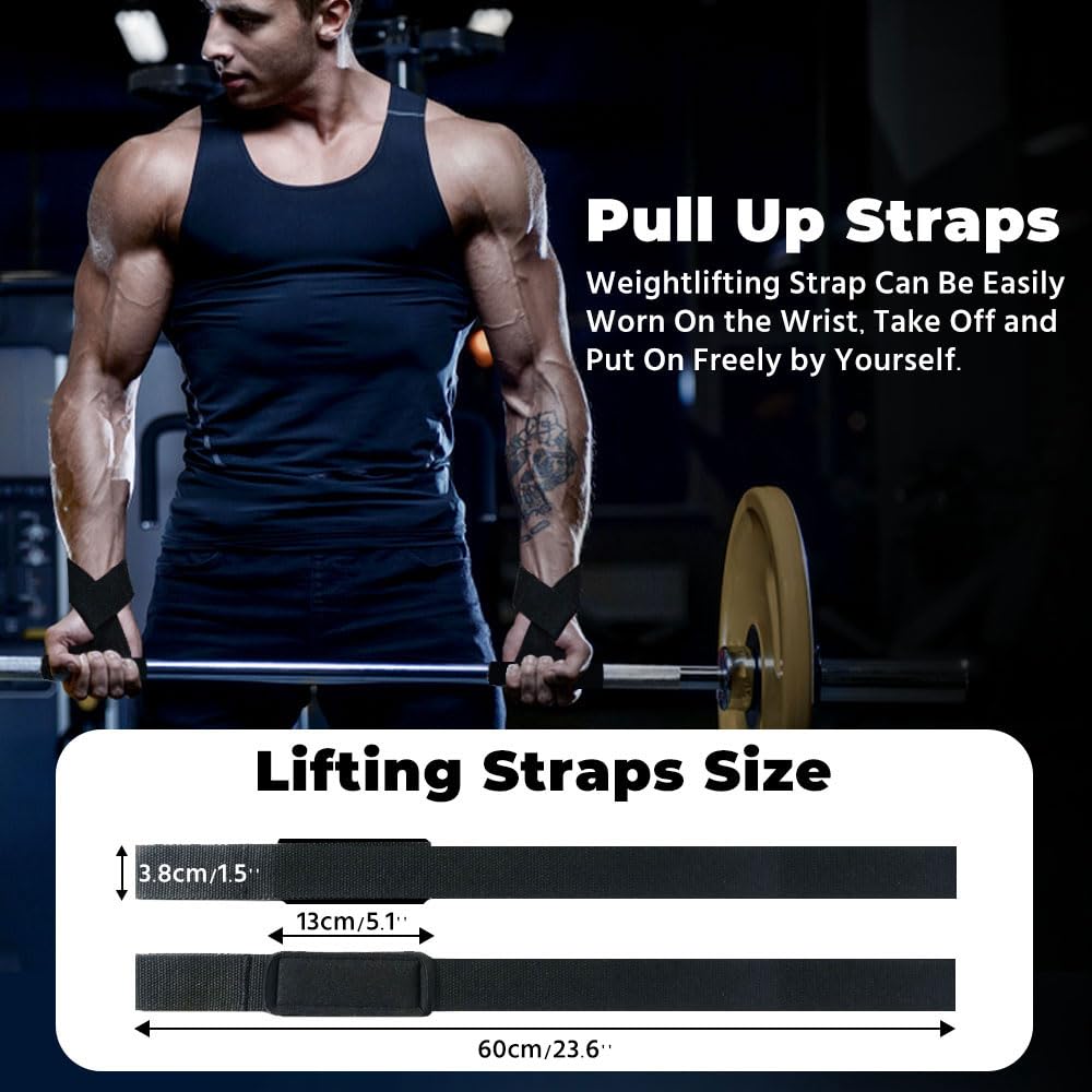 WSAKOUE Lifting Straps, Weightlifting Straps, Deadlift Straps with Padded Neoprene for Power Lifting, Bodybuilding, Gym Workout, Strength Training & Fitness Workout, Resistance -Black