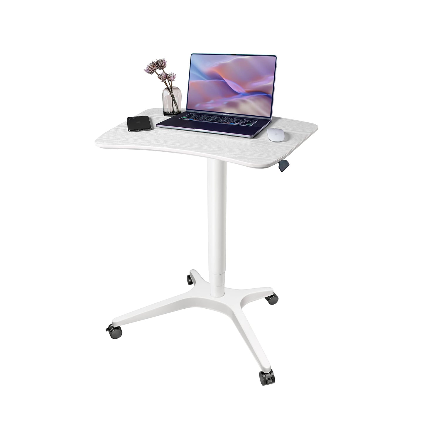 HAOOAH 47" Mobile Standing Desk(26" W*19.3" D), Adjustable Height Laptop Desk, Pneumatic Desk with Gas Spring Riser, Podium for Home, Office，Classroom，Medical, (29" to 46.9" H) (White)