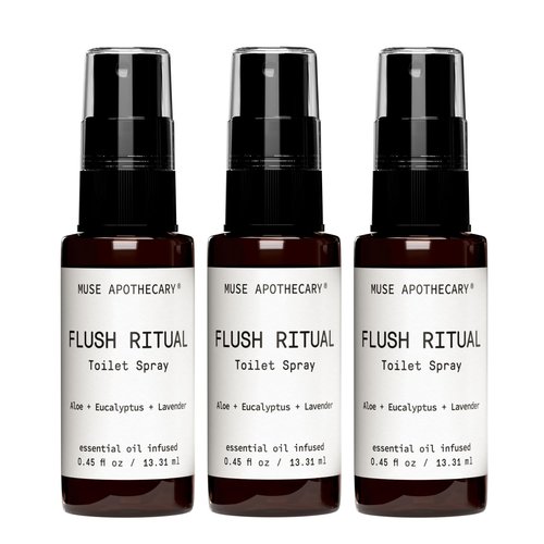 Muse Apothecary Flush Ritual Toilet Spray - Aromatic Essential Oil Blend with Aloe, Eucalyptus & Lavender - Travel Size Mini Collection, 0.45 oz, 3 Pack