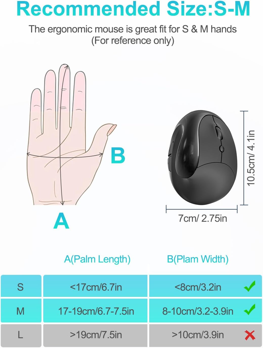 Lekvey 3 Ergonomic Mouse, Vertical Wireless Mouse for Small/Medium Hands, Rechargeable with USB Receiver, DPI