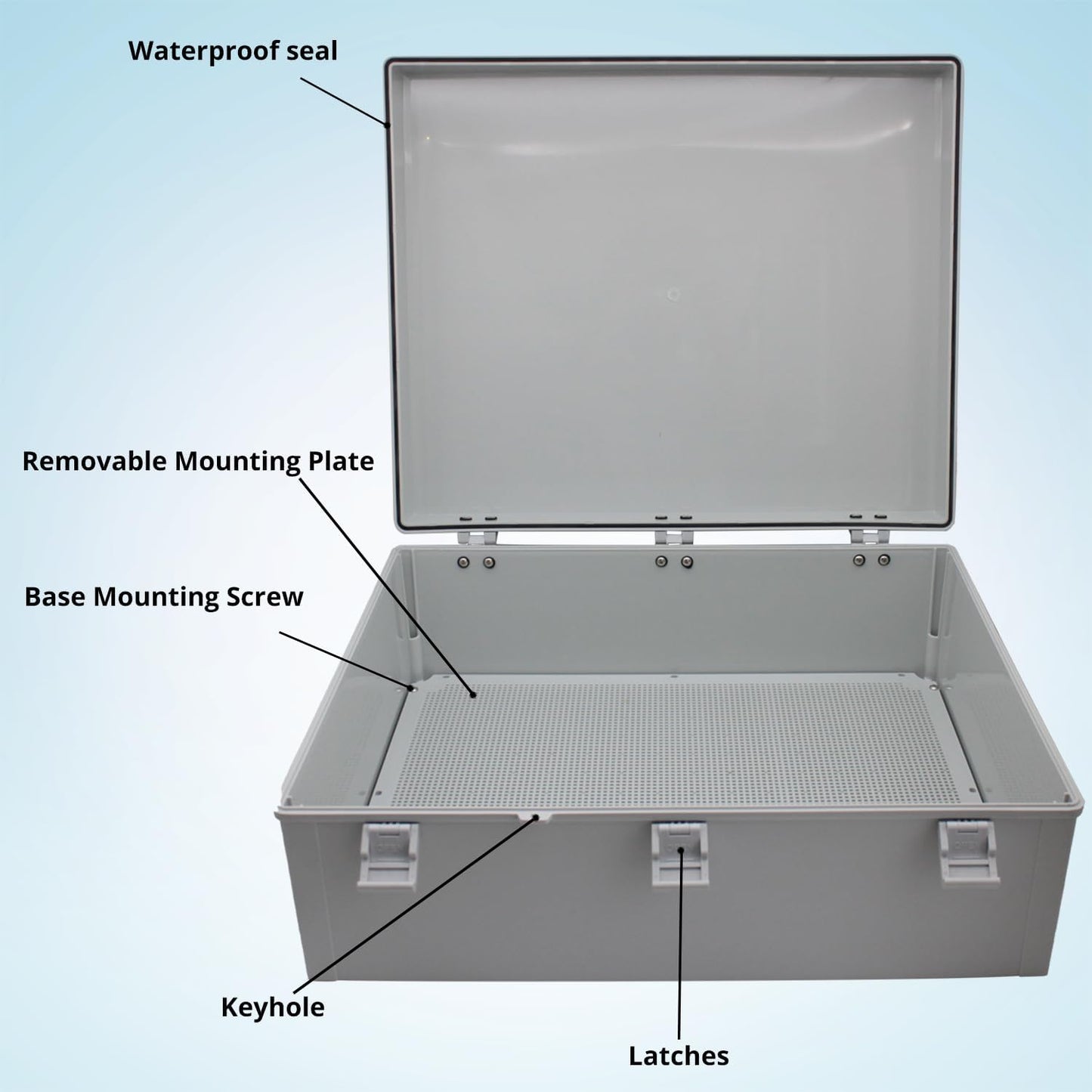 MAKERELE Water Proof Electrical Boxes Extra Large IP67 Electronics Projects Junction Waterproof Case with 2 NPT 1”Glands and Wall Bracket Hinged Cover Outdoor Enclosure Box(23.6"*15.7"*8.7")