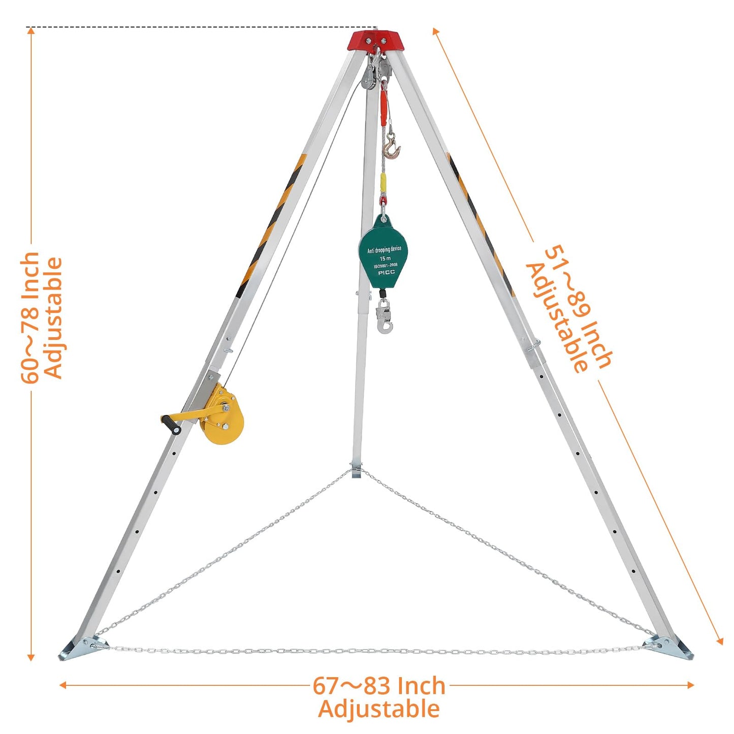 Confined Space Tripod Rescue System, 1200 LB Winch Space Tripod Kit with Self-Locking Safety, Adjustable Legs & 49 Ft Cable for Well, Sewer