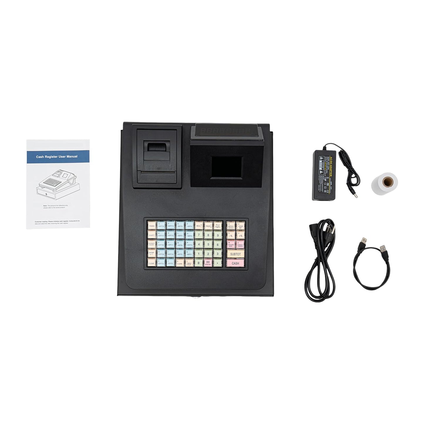 Cash Register for Small Businesses & Restaurant, Electonric caja registradora w/Cash Drawer, 200Dept/1000Items/200Tables/30Tastes/50Clerks/15Reports,Supports Scanner Scale Printer(Black)