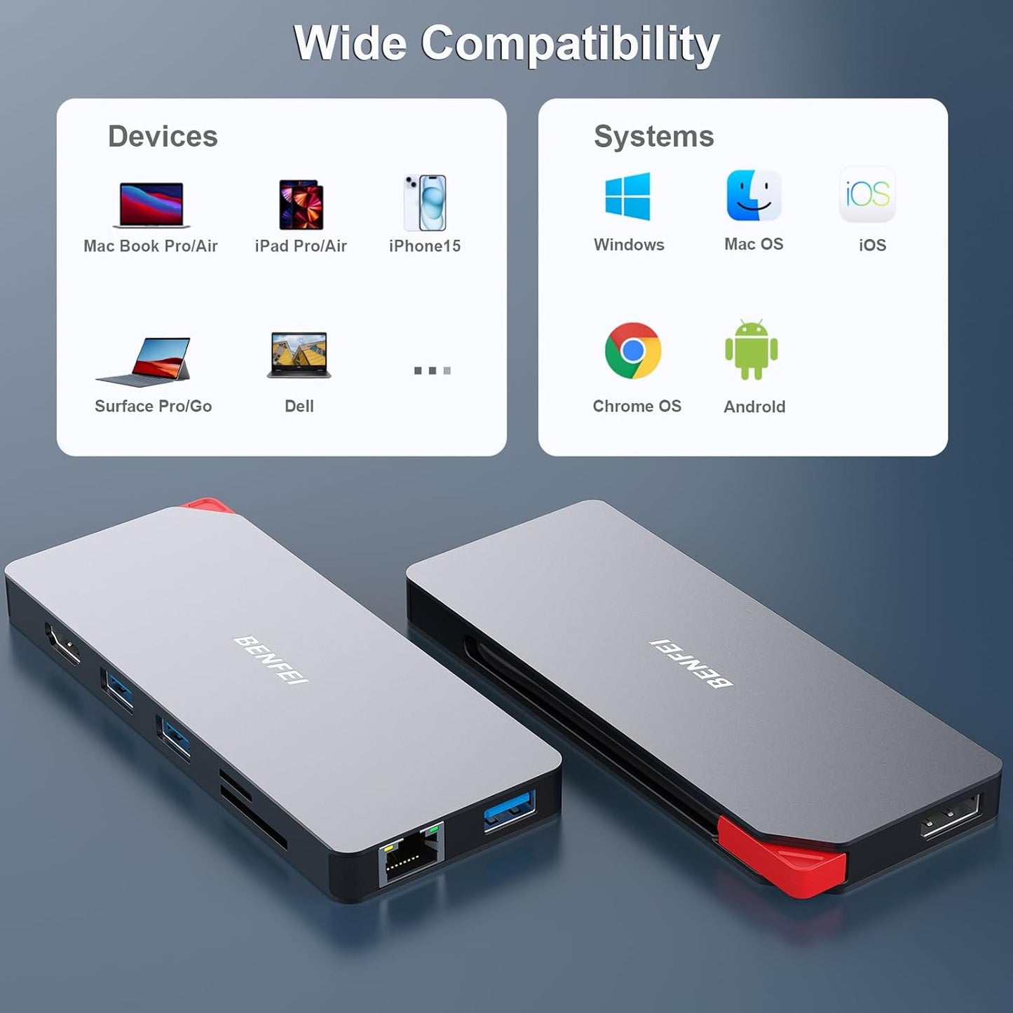 BENFEI 9in1 Monitor/3*USB Type-A/1*USB Type-C(10Gbps+100W Reader/1*RJ45 USB C MST Laptop Docking Station, USB-C Hub