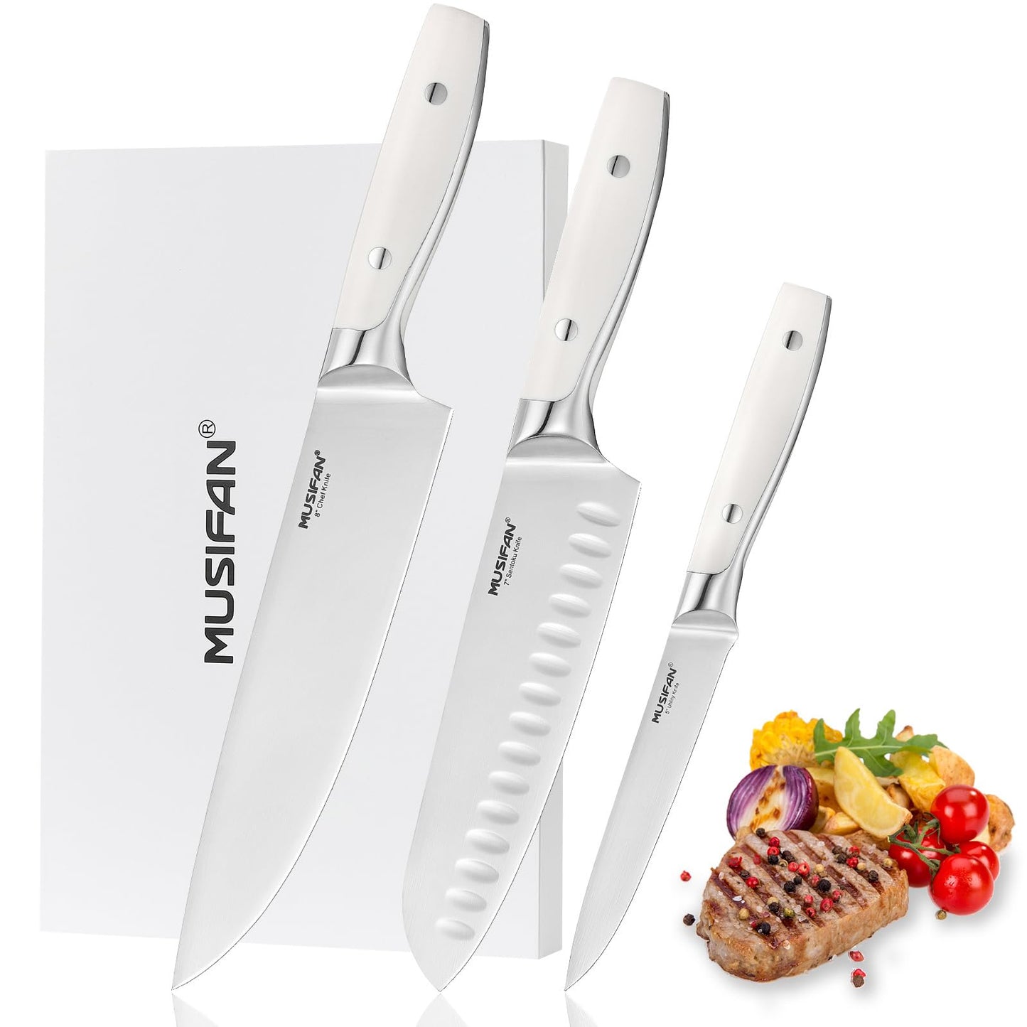 Musifan 3-Piece Chef Knife Set, Professional Ultra Sharp Kitchen Knives For Cooking High Carbon Stainless Steel, With Ergonomic Handle Design (three)