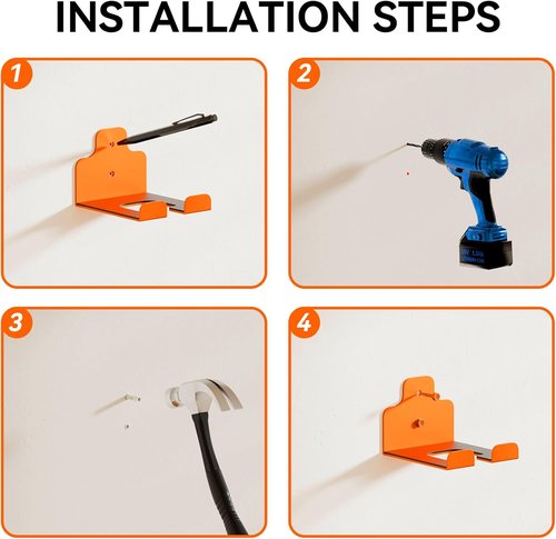 JNIHEEP Garage Organizer - Wall-Mounted Trimmer Rack for Garden Tools | Holds Weed Whackers & Hedge Trimmers (Orange)