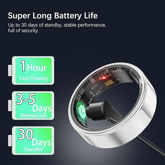Smart Health Rings for Women Men, Fitness Tracker with Heart Rate, Blood Oxygen, HRV, Sleep Tracker, Step Tracker, No Subscription Fee, IP68 Waterproof Smart Ring for iphone & Android (Silver 14#)