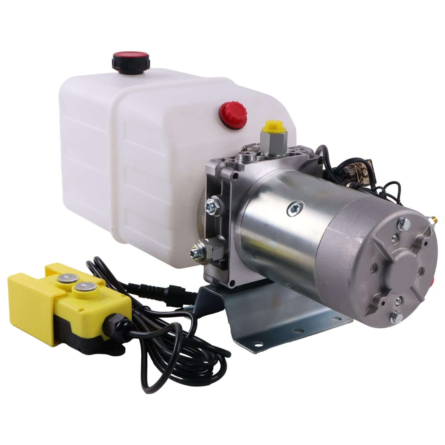 Solarhome 12V DC Single Acting Hydraulic Power Unit 6 Quart Plastic Tank with Remote Control 4.5" 2500PSI 3000PSI SAE 8 Ports Compatible with Dump Trailer and Car Lifting