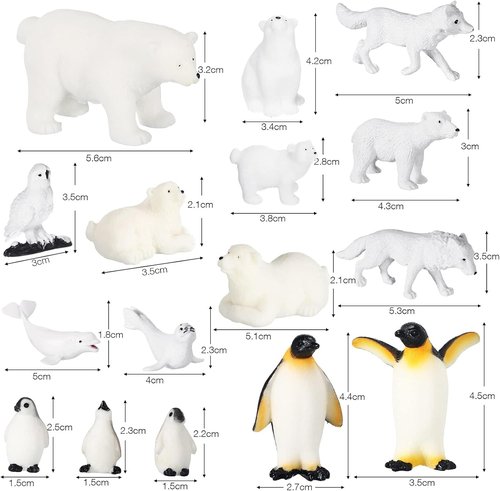Kasyat 16 Pcs Polar Animals Figurines Set - Realistic Arctic Wildlife Figures for Parties & Decor