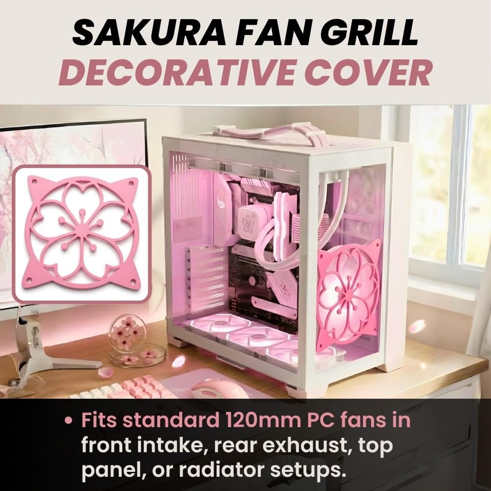 120mm SplashNColor Sakura Fan Grill Decorative Cover, Super Cute Functional Cherry Blossom Cooling PC Fan Cover