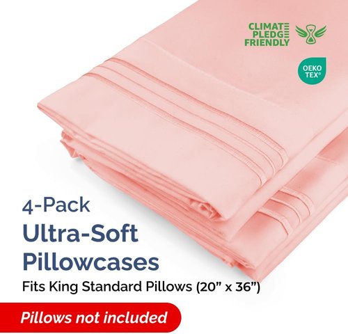 King Standard Pillow Cases - Soft Hotel Quality Pillowcase Covers - 4 Piece Set in Baby Pink