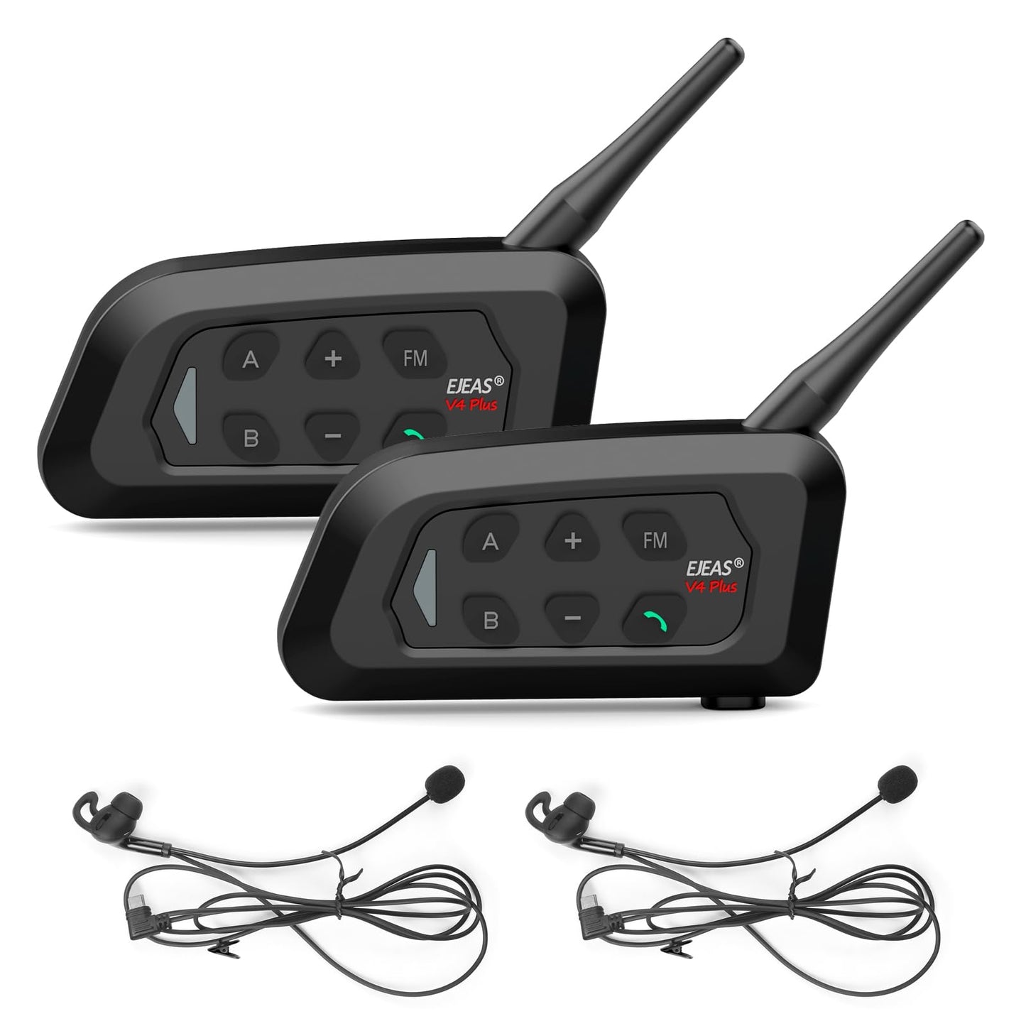 EJEAS V4C Plus Professional Referee Intercom, Bluetooth 5.1 Referee Communication System with FM Radio Function for Football and Handball Sports, Support 2 to 4 People Group Talking (2 Pack)