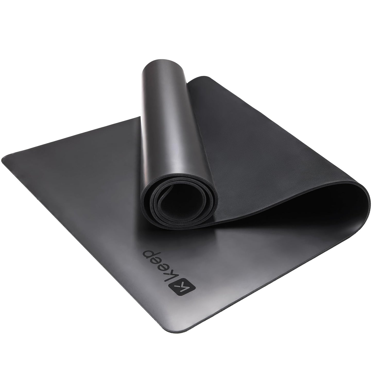 KEEP Yoga Mat Non Slip - PU & Natural Rubber Professional Exercise Mat for Women Men - 5mm Thick, 72"x26" Large Wide Heavy Duty Workout Mat for Hot Yoga, Pilates, Home Gym - Strap Included, Black
