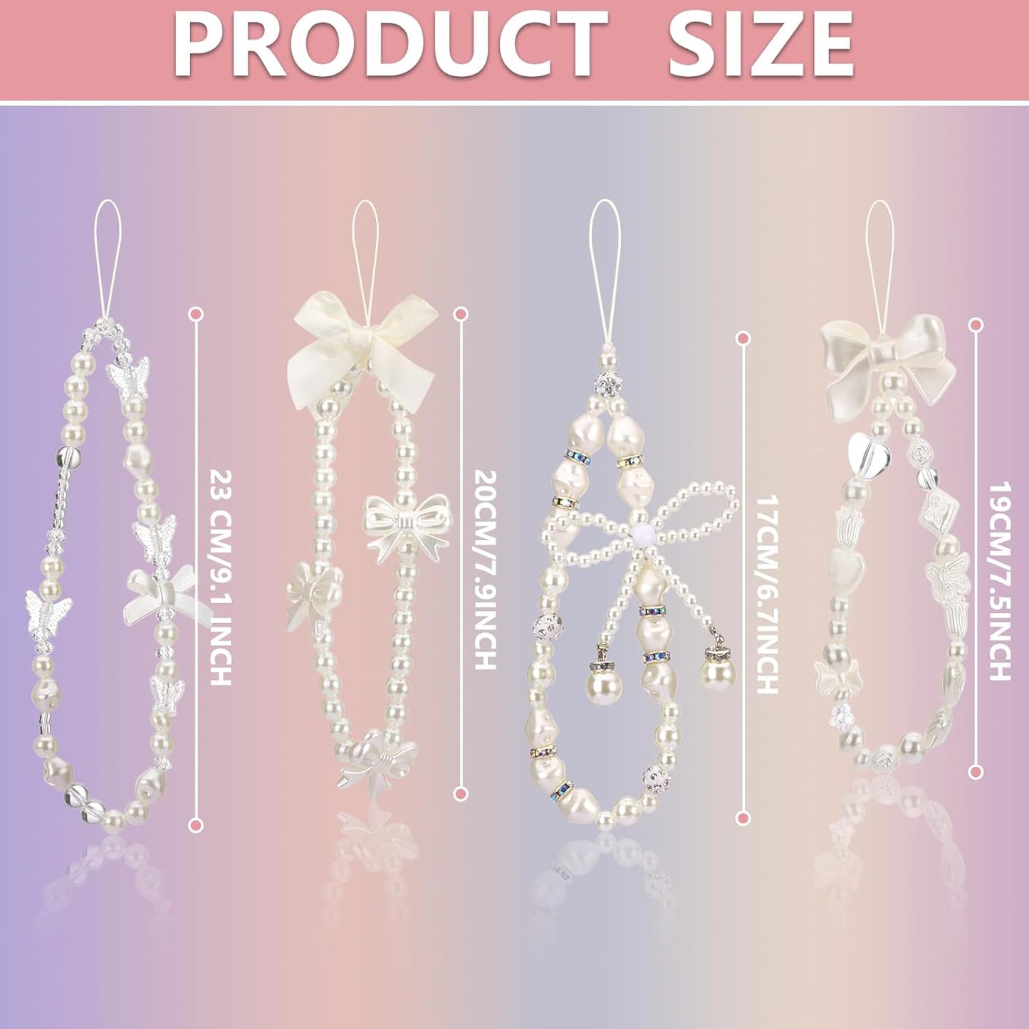 4pcs Draupnir Phone Charms Strap, Butterfly Bow Camera Strap Wrist Beaded Phone Bracelet Wrist Straps, Pearl Bracelet