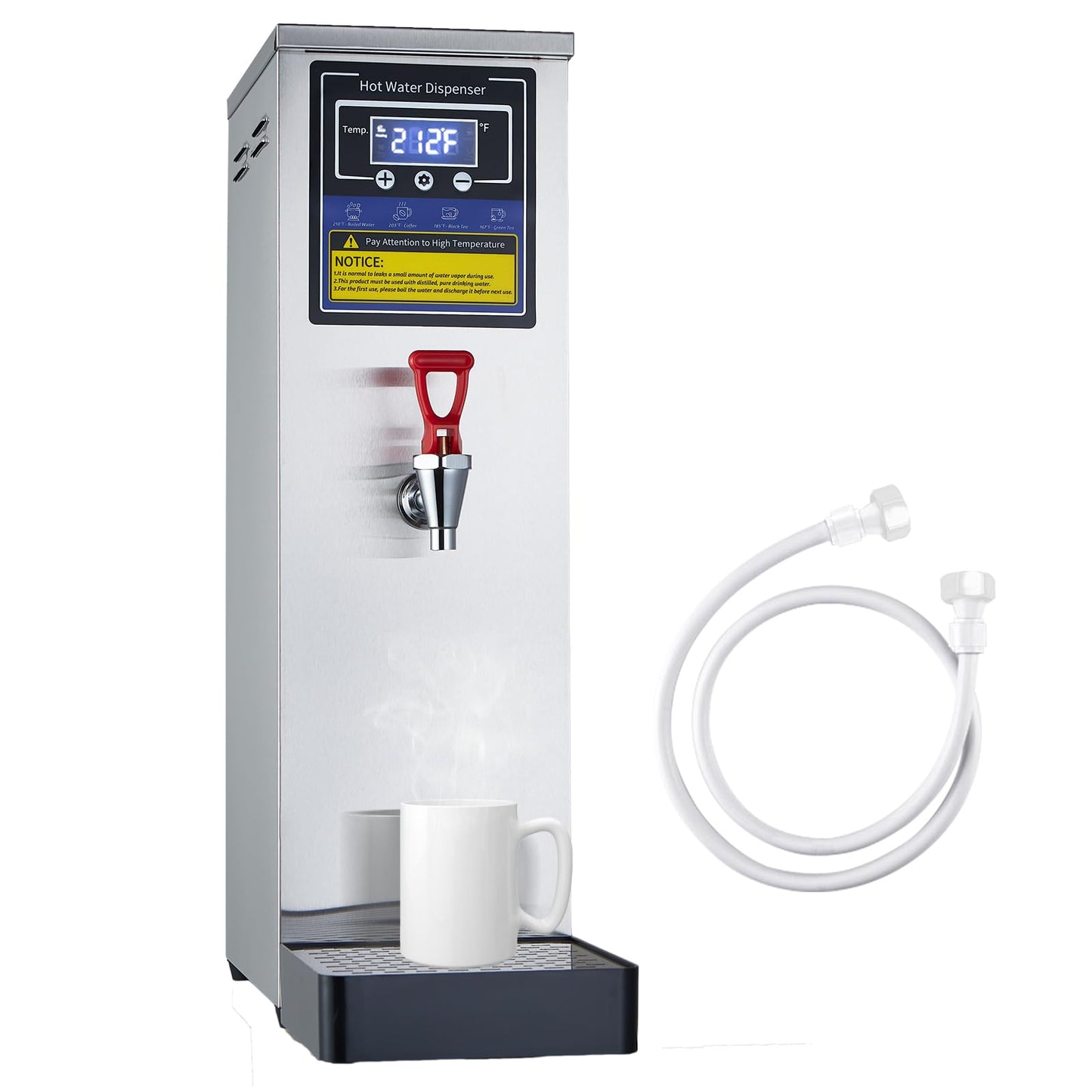 Hot Water Dispenser Commercial Water Boiler Electric Warmer Hot Water Machine Stainless Steel 30L(8GAL)/Hour Step-heating Temperature Control 86-212°F for Boba Tea Coffee Office Restaurant 1600W