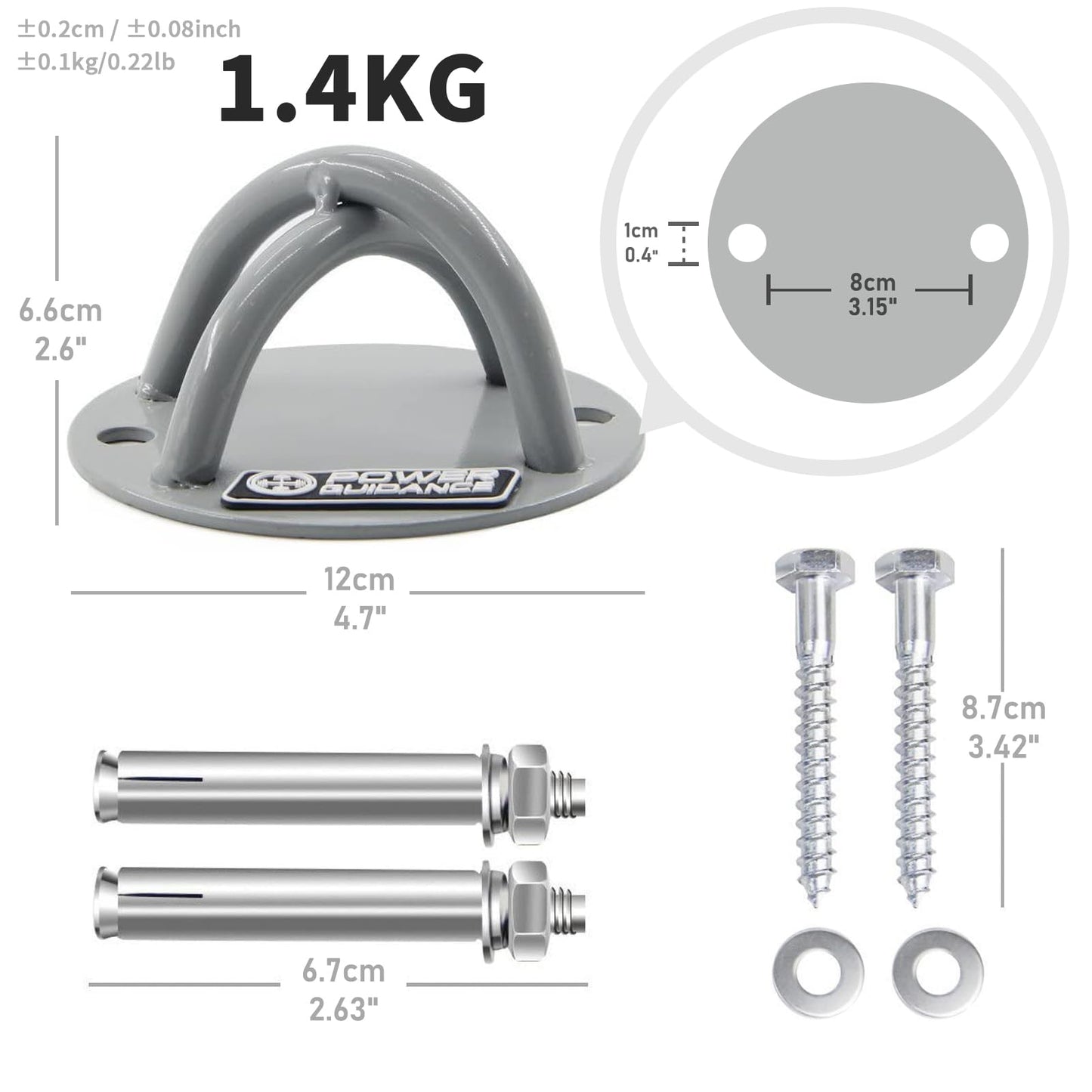 POWER GUIDANCE Wall and Ceiling Mount Bracket for Suspension Straps, Gymnastic Rings, Yoga Swings & Hammock Resistance Band Battle Rope (Silver, Set of 1)