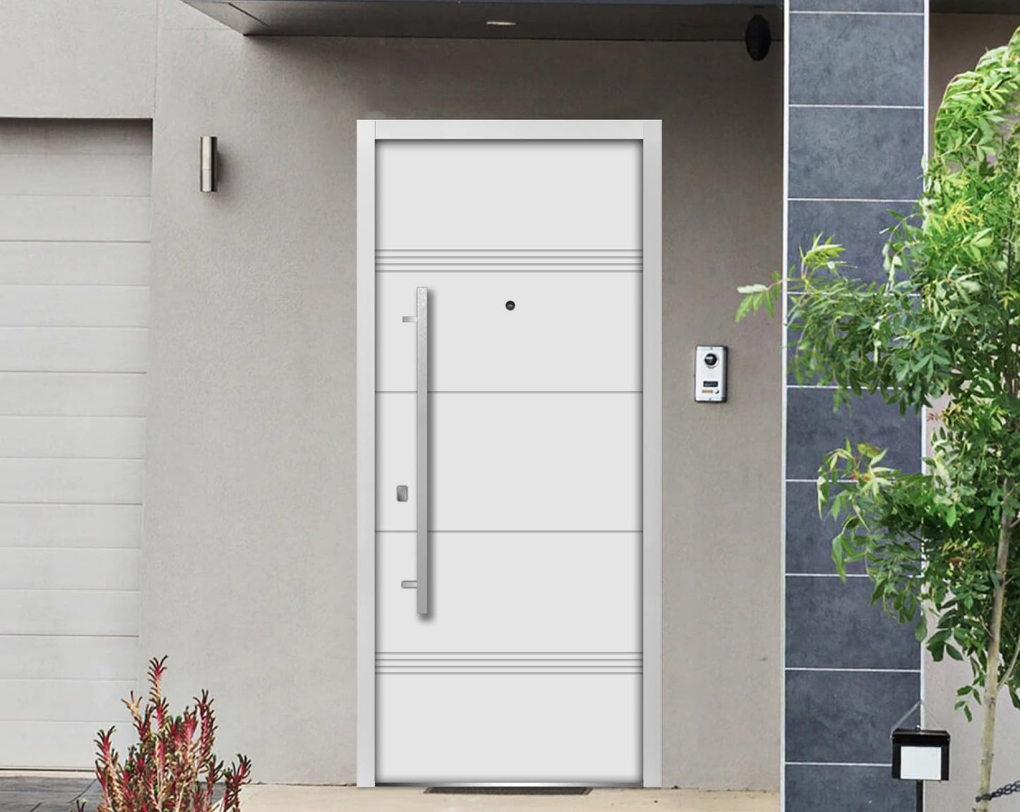 VDOMDOORS Deux 1705 | White Enamel | Exterior Steel Single Front Door | Right-Hand inswing | Size: 36" x 80" | Prehung