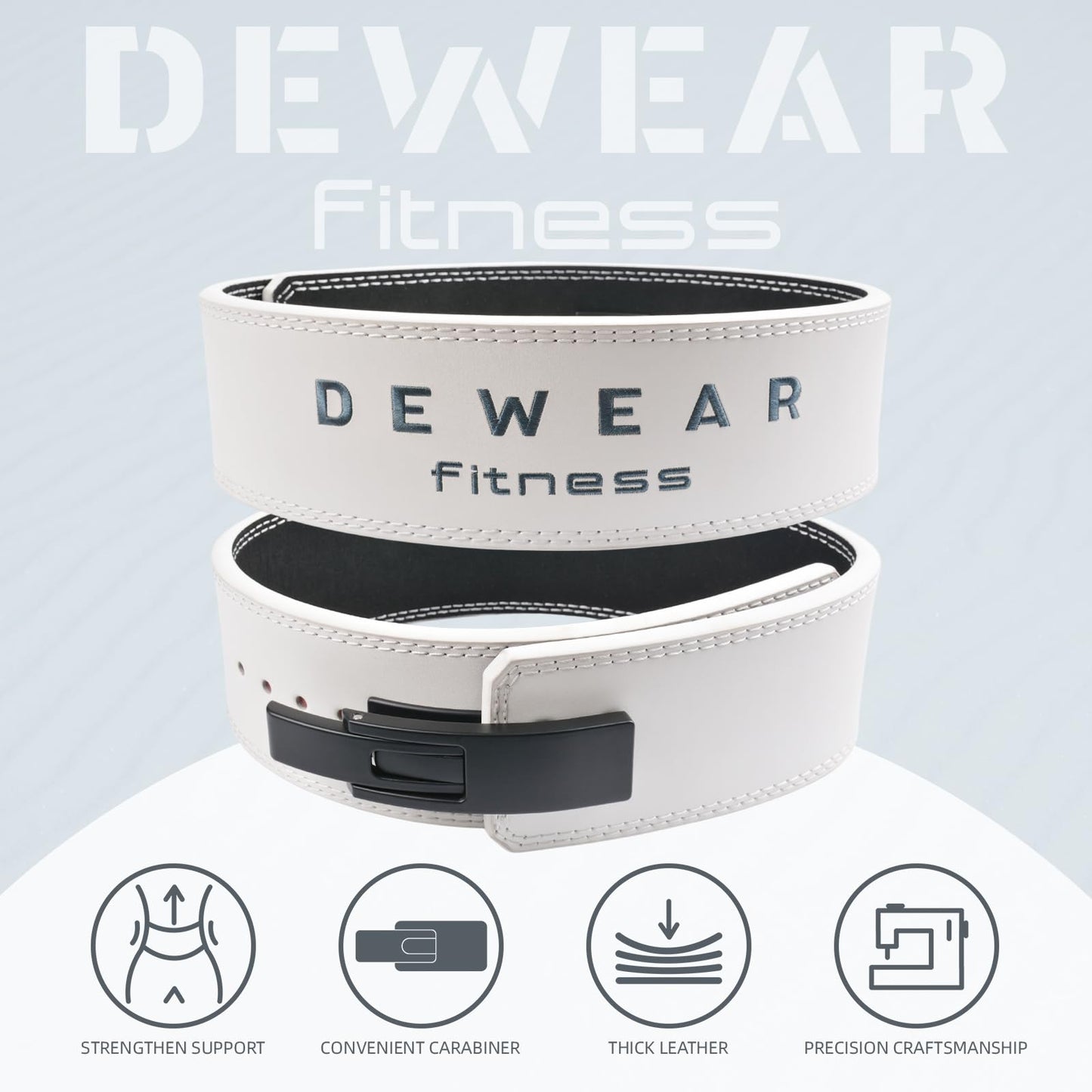 Genuine Leather Weight Lifting Belt with Lever Buckle, 10mm Thick 4" Leather Lumbar Back Support, Gym Belts Ideal for Training, Weightlifting, Bodybuilding, Squats and Deadlifts (White, L (40"-44"))