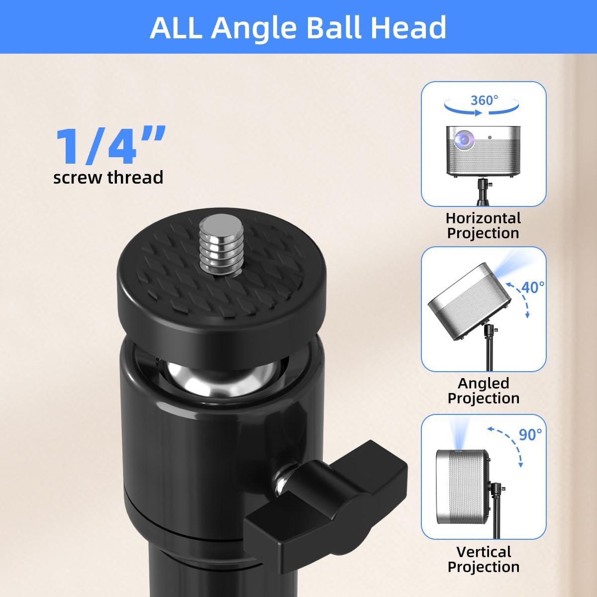 suptek 63.9" 360Swivel, 53.7-63.9inch, PR001FL Exdentable Projector Stand Height Adjustable Mini Projector Mount