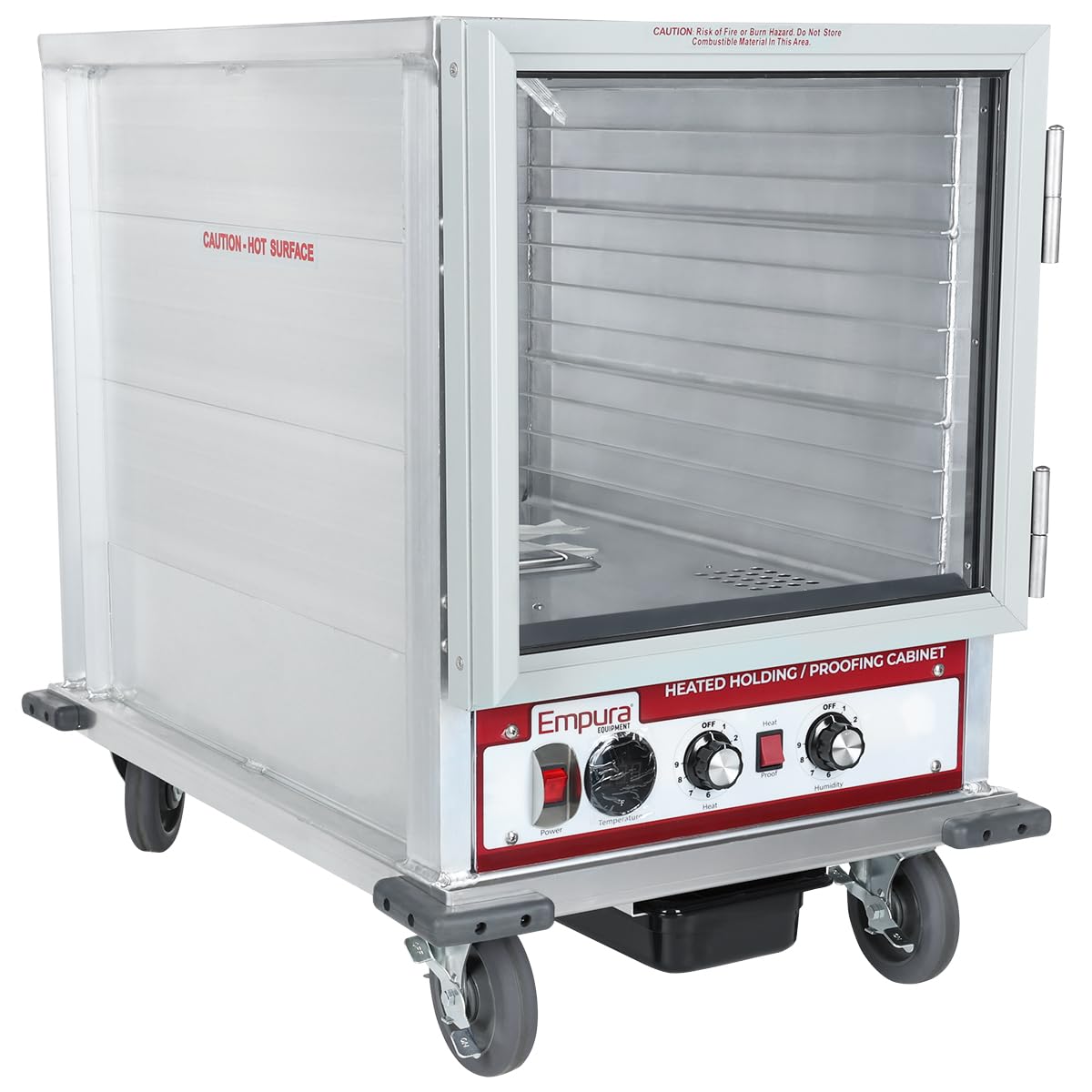 EMPURA Half-Height Mobile Heated Holding Cabinet | Undercounter Non-Insulated Food Warmer with 5" Casters and Single Clear Polycarbonate Door for Restaurant | 22.83"W x 33"D x 32.74"H, Aluminum, 120V