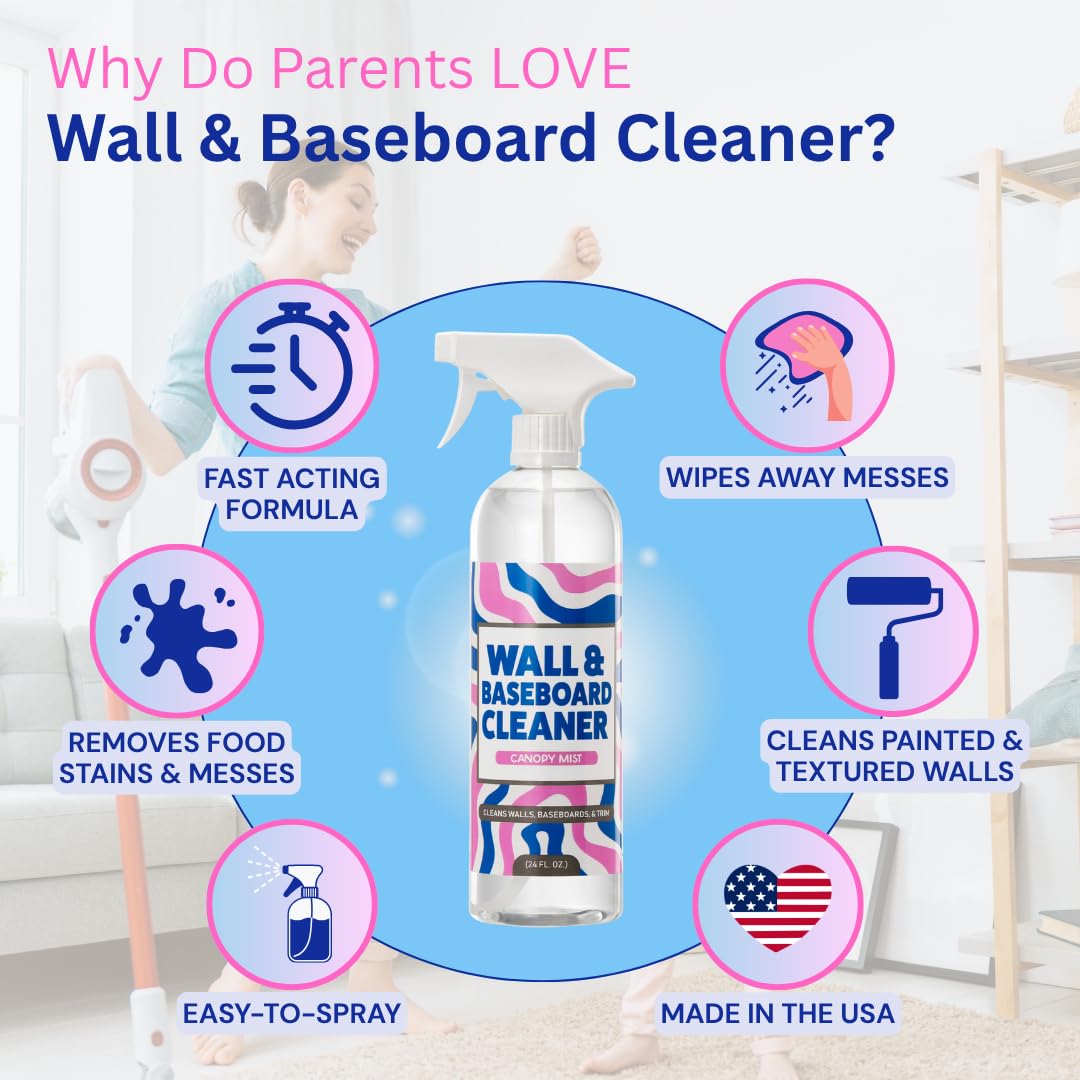 812 Wall & Baseboard Cleaner Spray – Safely Cleans Painted Walls, Baseboards, Kitchen Cabinets, Doors & More | Family & Pet Friendly | Made in America | 24oz.