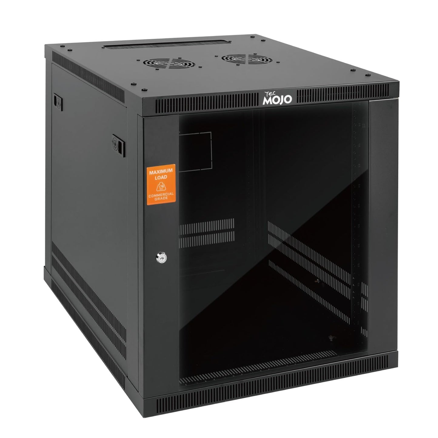 Tecmojo 12U Wall Mount Rack Cabinet, Heavy-Duty 176 Lbs High Load Capacity, 19” Enclosed Server Network Rack with 2 Colling Fans, Glass Door, 23.6” Deep – Elite Collection