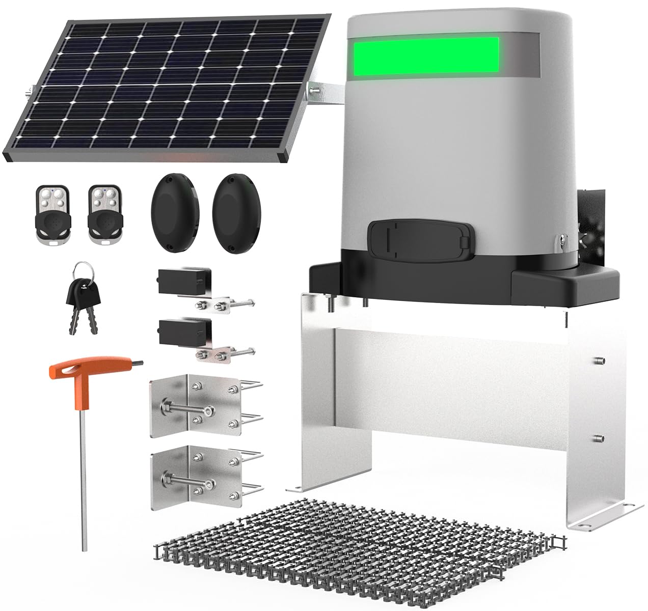 Blütezeit 1400lb Solar Sliding Gate Opener, Automatic Chain Drive Gate Motor with WiFi Control | Backup Battery | IR Sensor & 2 Remotes for Driveway Gates (Solar Panel Included)