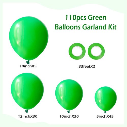 FOTIOMRG Green Balloon Garland Arch Kit - 110-Piece Set with 18", 12", 10", & 5" Latex Balloons for Parties