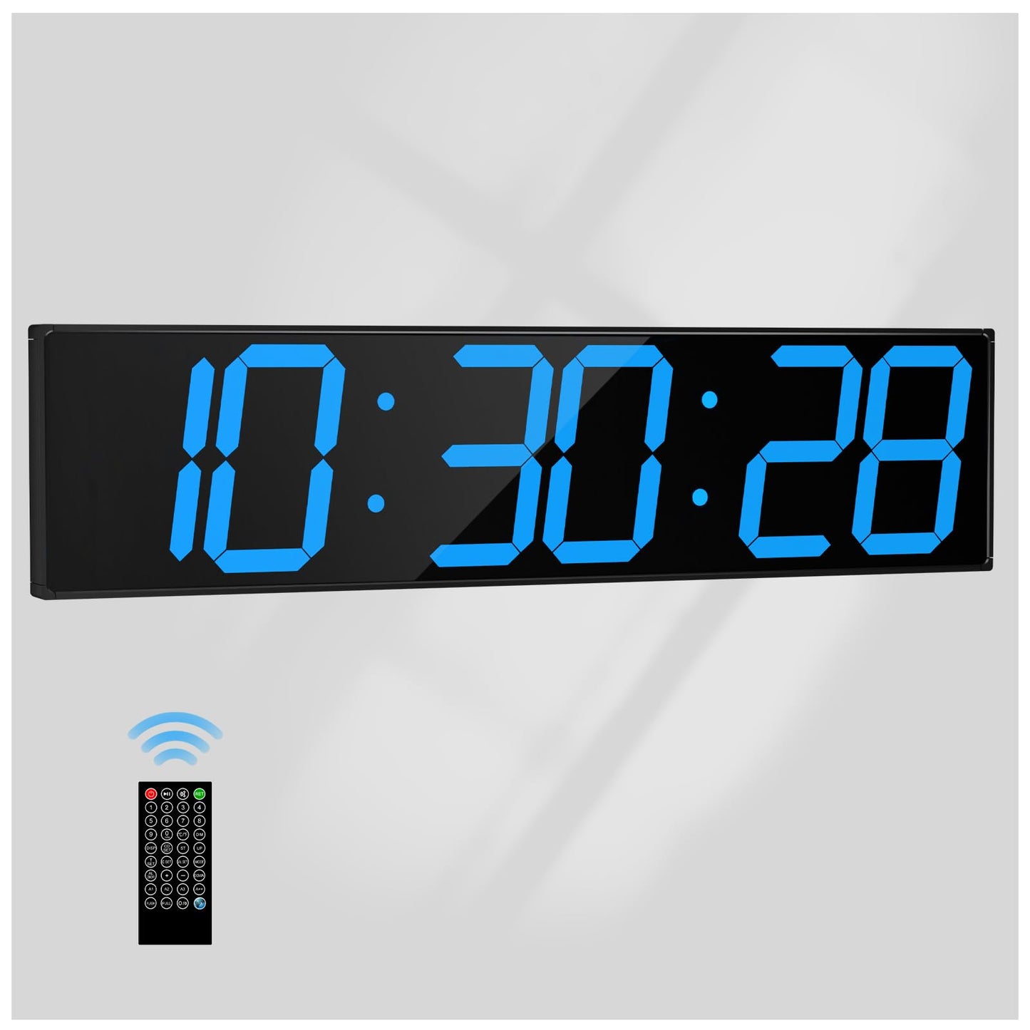 CHKOSDA Digital Wall Clock with Large Display, 28.4‘’LED 6-Digit Large Digital Clock with Adjustable Brightness, Multifunction Gym Clock with Countdown,Stopwatch and Workout Interval Timing (Blue)