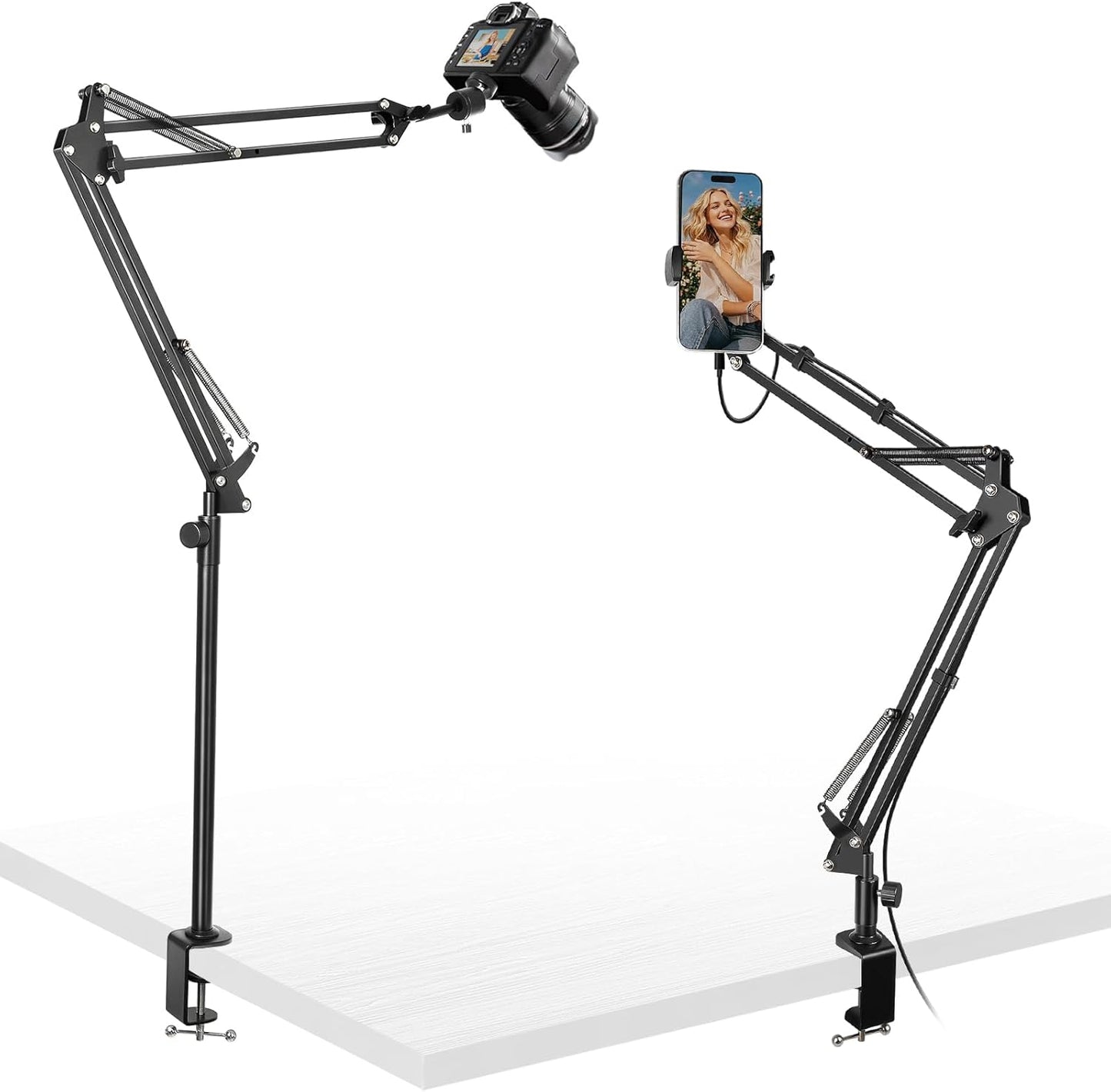 juttilax 360 5lb,Desk Overhead Camera Mount,Camera Desk Mount with Adjustable Arm and Phone Holder,Max Load-Bearing